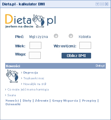gagdet dla igoogle 'dieta.pl - Kalkulator BMI'